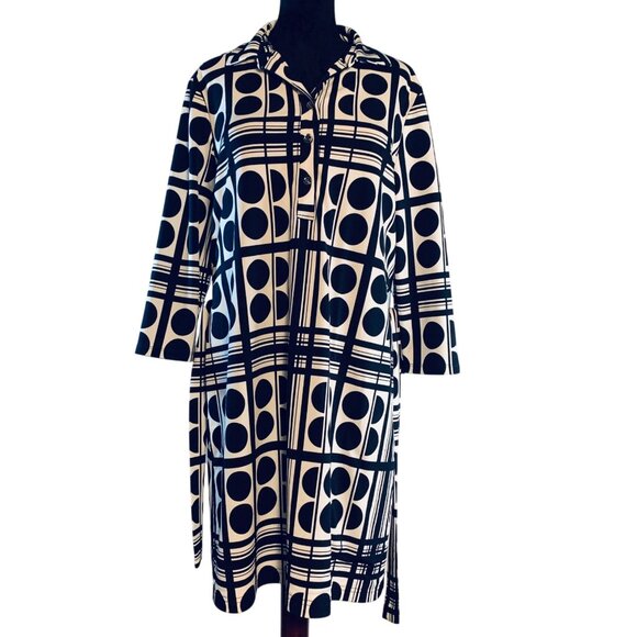 Joseph Ribkoff Size 14  Black & White Geometric Print Shirt Dress Made In Canada - Picture 6 of 11
